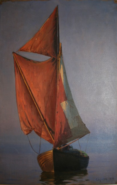 image of painting of boat in ocean